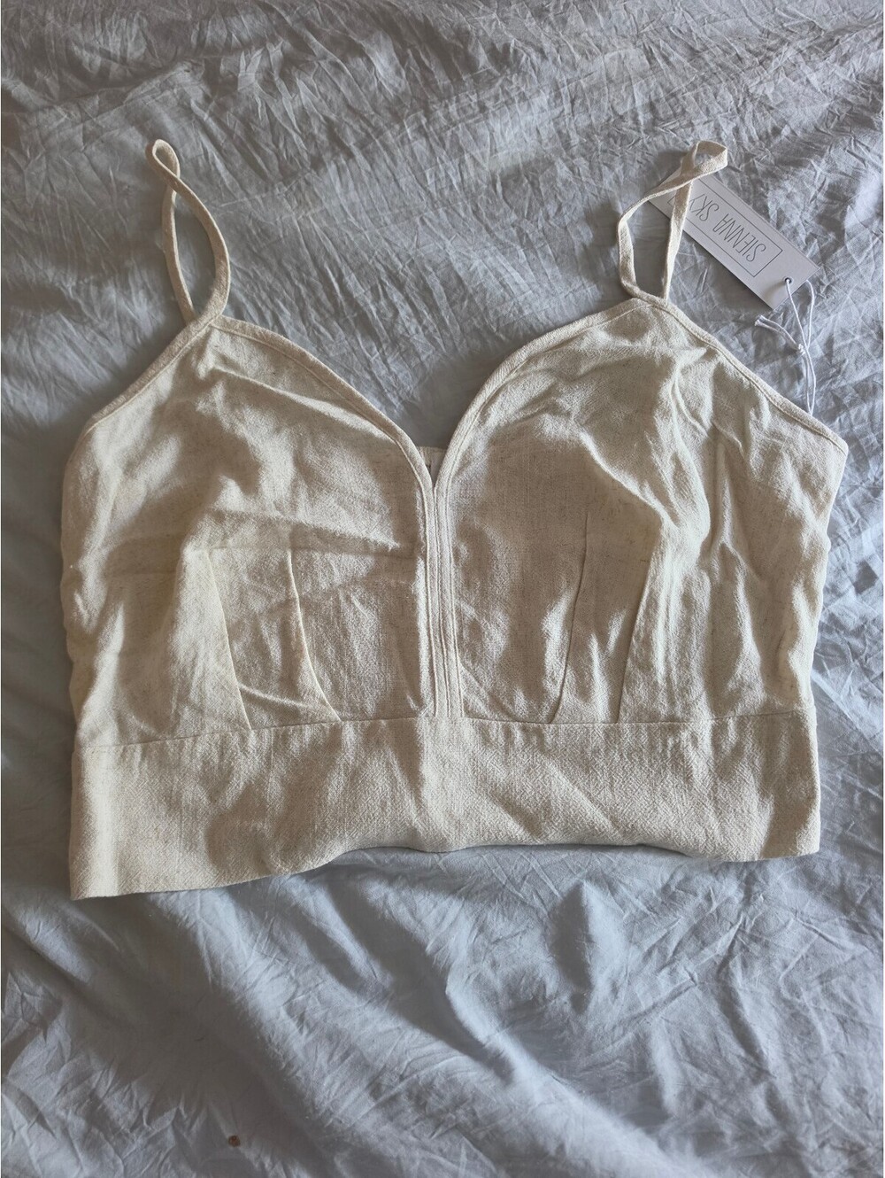Sienna Sky Cream Cropped Tank Top with Adjustable Straps, Size Large - Picture 1 of 5